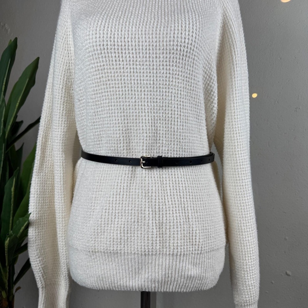 Quiet Luxury Preppy Neutral J.Crew Skinny Belt Women XS/S Black Italian Leather